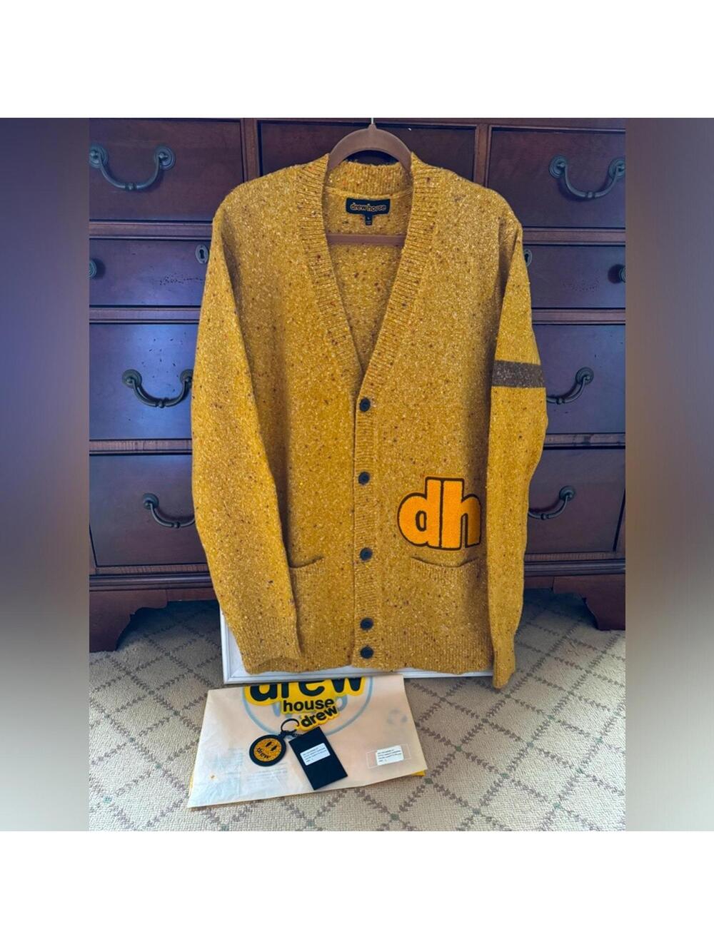 drewhouse Varsity Cardigan in Confetti Yellow L NWT